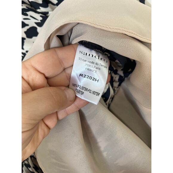 Sandro Silky Animal Print Studded 3/4 Sleeve Party Dress Glam Rocker Edgy sz 2 - Picture 9 of 12